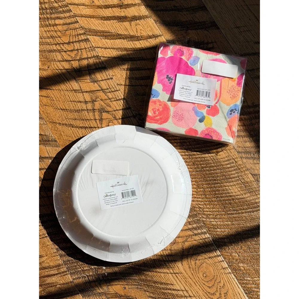 Hallmark Floral Party Supplies Set 16 Dinner Plates 40 Lunch Napkins Pink Orange